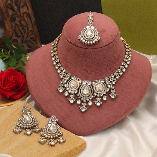 Stylish White Color Kundan Necklace Set For Women Festive Bridal Wear