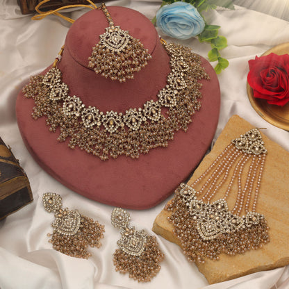 Elegant Gold Color Kundan Necklace Set With Royal Bridal Collection Design
