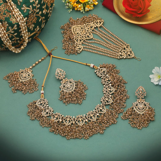 Elegant Gold Color Kundan Necklace Set With Royal Bridal Collection Design