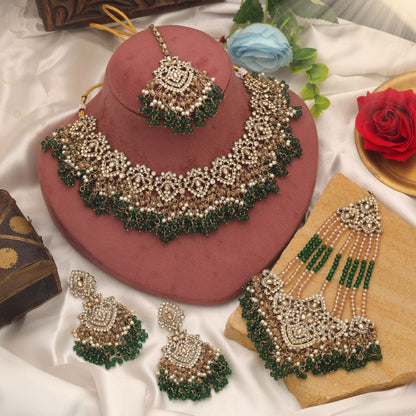 Beautiful Green Color Kundan Necklace Set For Women Party Wear Collection