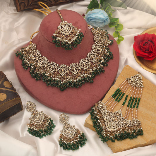 Beautiful Green Color Kundan Necklace Set For Women Party Wear Collection