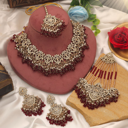 Graceful Maroon Color Kundan Necklace Set For Women Traditional Party Wear