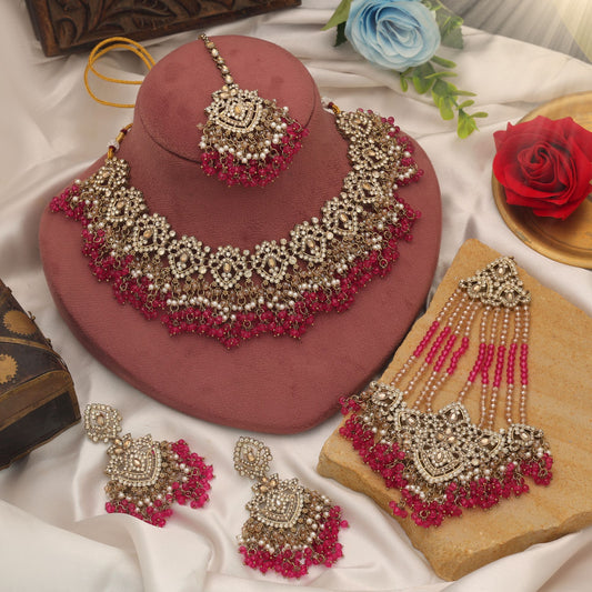 Royal Rani Color Kundan Necklace Set With Elegant Traditional Bridal Finish