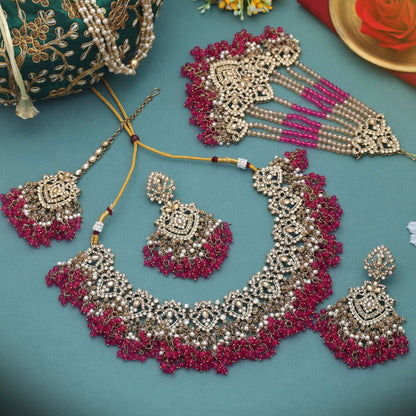 Royal Rani Color Kundan Necklace Set With Elegant Traditional Bridal Finish