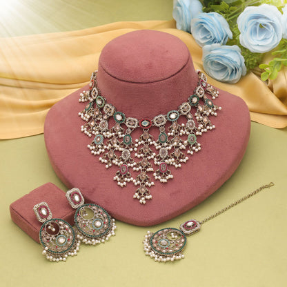 Stylish Multi Color Kundan Necklace Set For Festive Ethnic Party Wear Collection