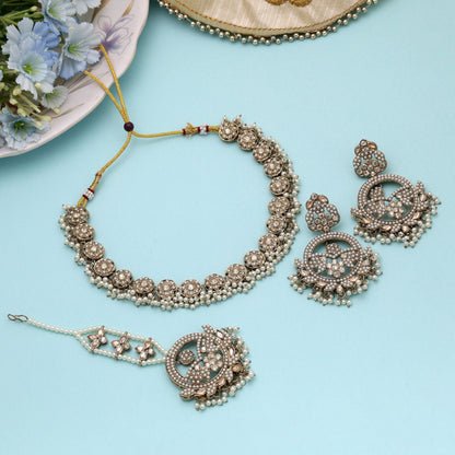 Premium Gold Color Kundan Necklace Set With Designer Traditional Bridal Look