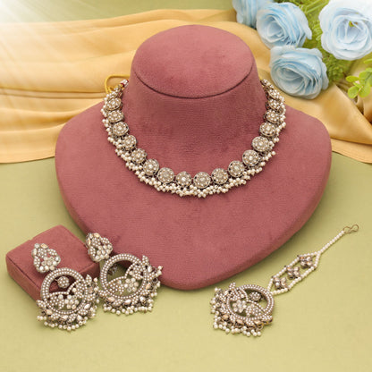 Premium Gold Color Kundan Necklace Set With Designer Traditional Bridal Look