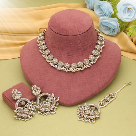 Premium Gold Color Kundan Necklace Set With Designer Traditional Bridal Look