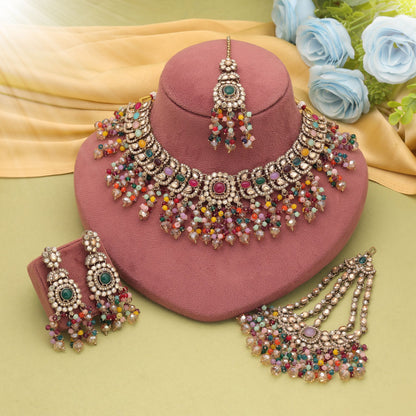 Attractive Multi Color Kundan Necklace Set With Elegant Ethnic Fashion Touch