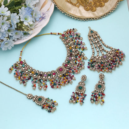 Attractive Multi Color Kundan Necklace Set With Elegant Ethnic Fashion Touch