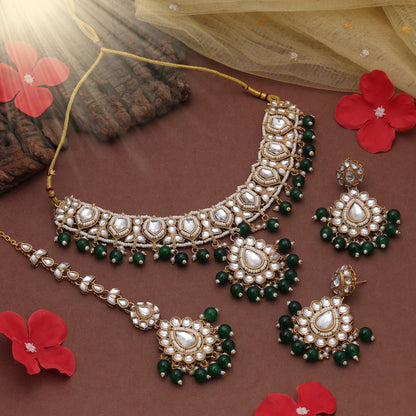 Stylish Green Color Kundan Necklace Set With Royal Festive Traditional Appeal