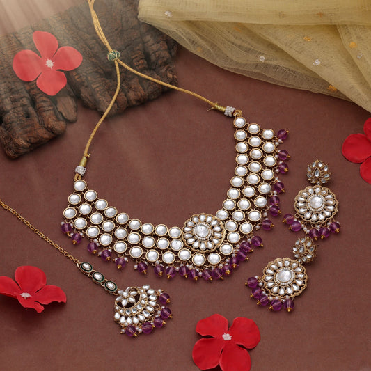 Graceful Light Purple Color Kundan Necklace Set For Ethnic Fashion Lovers