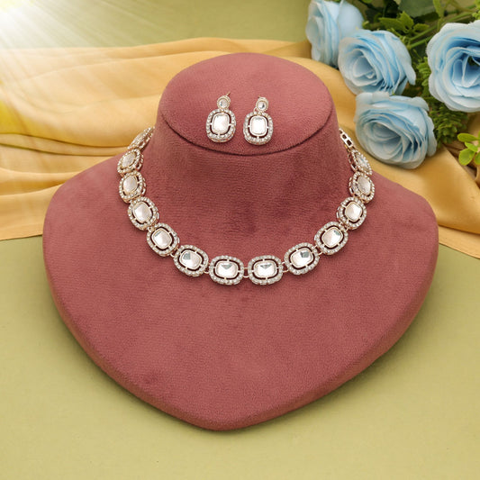 Attractive White Color Kundan Necklace Set With Traditional Bridal Charm Style