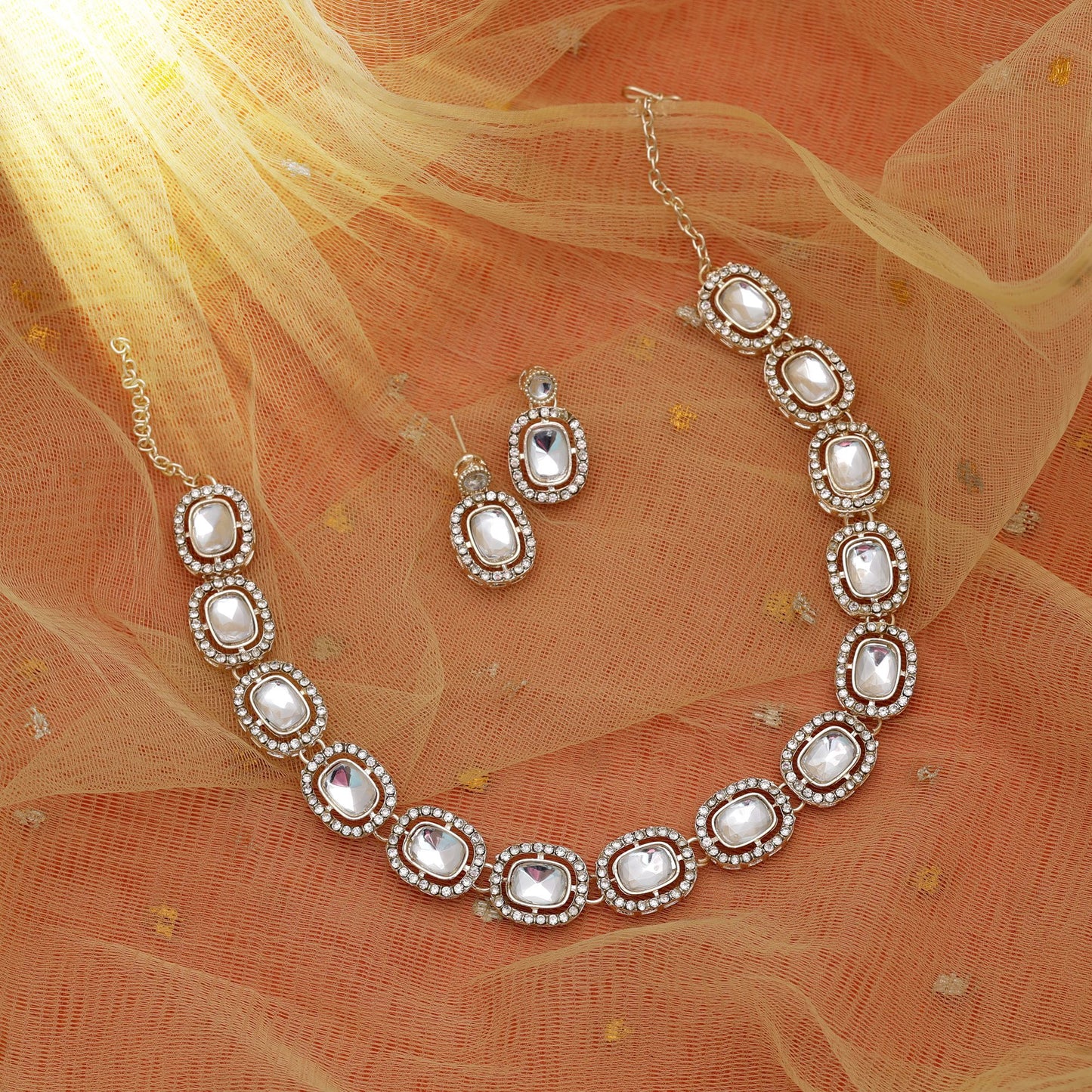 Attractive White Color Kundan Necklace Set With Traditional Bridal Charm Style