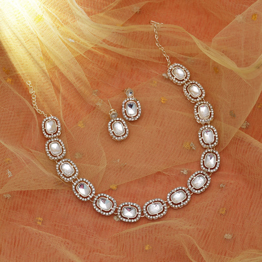 Attractive White Color Kundan Necklace Set With Traditional Bridal Charm Style