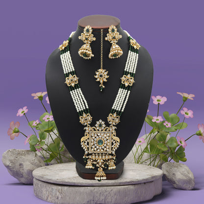 Elegant Green Color Long Kundan Necklace Set With Royal Ethnic Touch