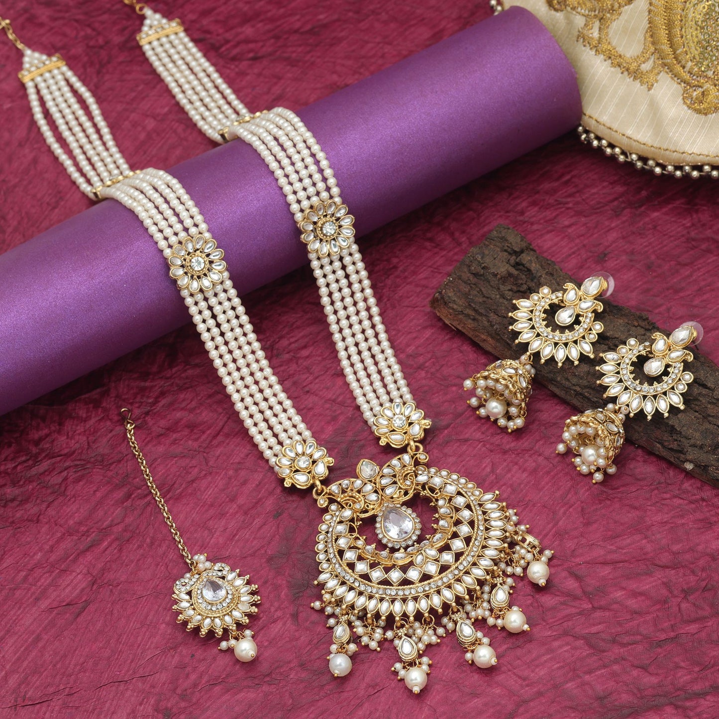 Royal White Color Long Kundan Necklace Set For Women Ethnic Collection