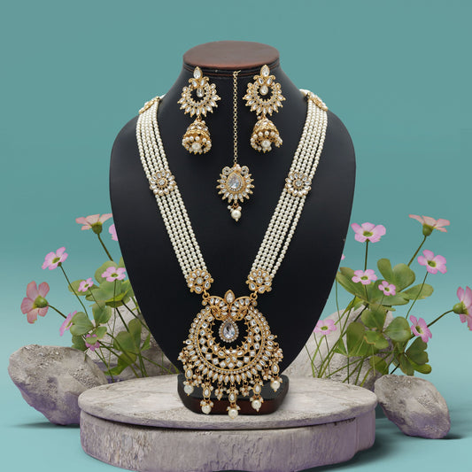 Royal White Color Long Kundan Necklace Set For Women Ethnic Collection