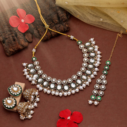 Charming White Color Kundan Necklace Set For Festive Ethnic Party Occasions