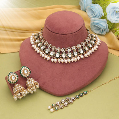 Charming White Color Kundan Necklace Set For Festive Ethnic Party Occasions