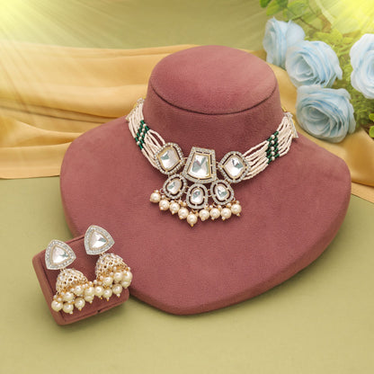 Elegant White Color Choker Kundan Necklace Set For Women Bridal Fashion