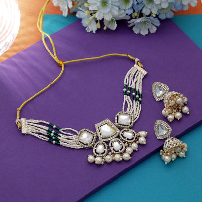 Elegant White Color Choker Kundan Necklace Set For Women Bridal Fashion
