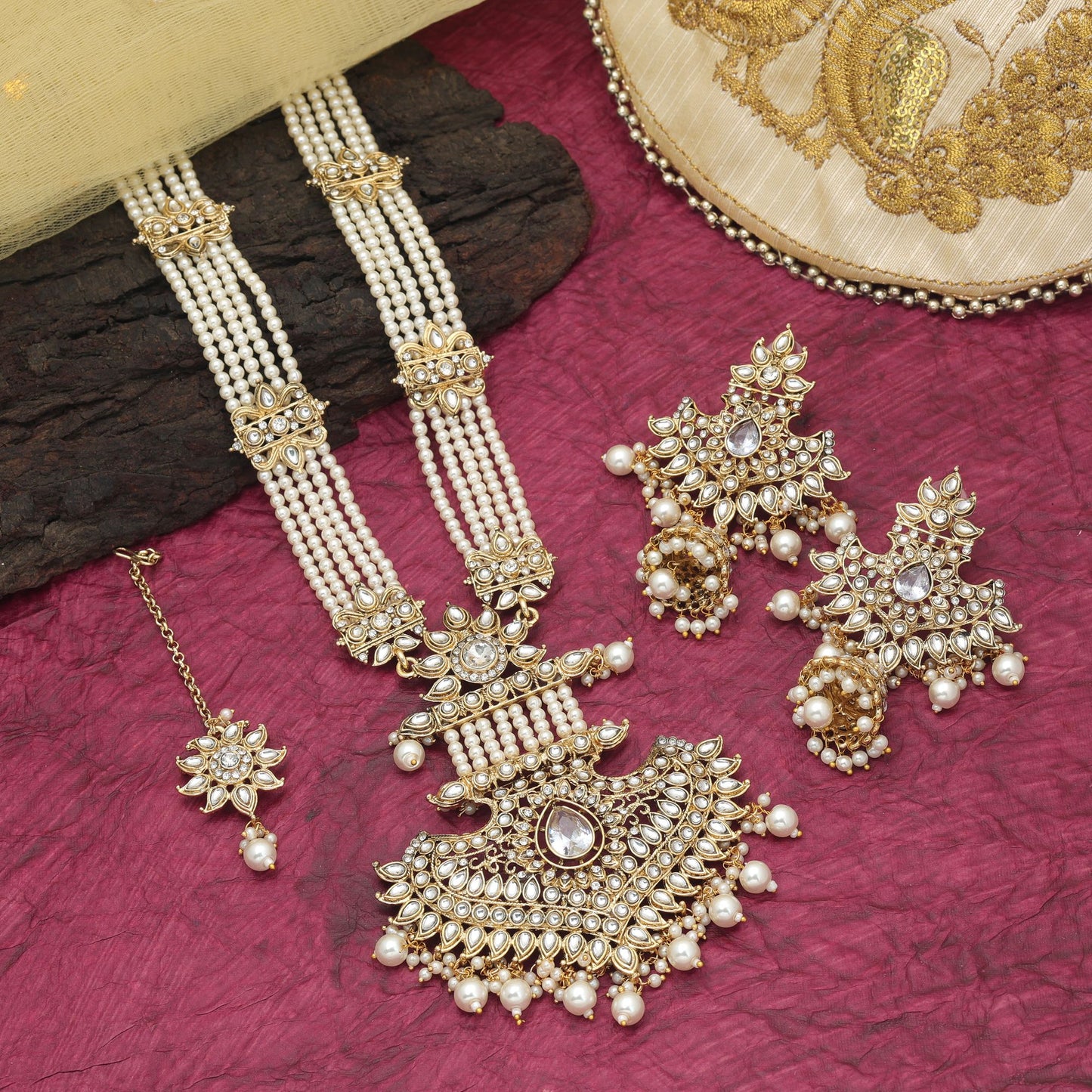 Charming White Color Long Kundan Necklace Set With Bridal Traditional Elegance