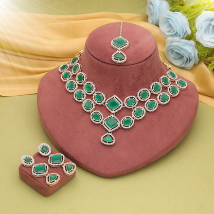 Attractive Green Color Kundan Necklace Set For Festive Party Wear Collection