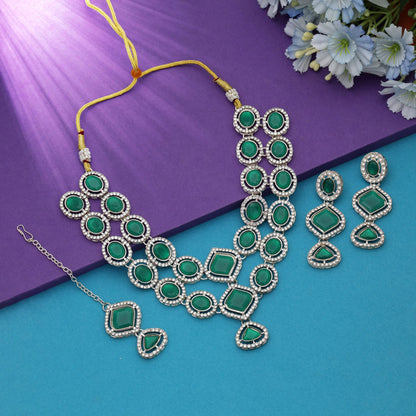 Attractive Green Color Kundan Necklace Set For Festive Party Wear Collection