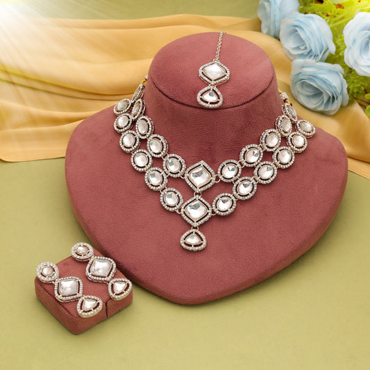 Elegant White Color Kundan Necklace Set With Royal Bridal Ethnic Charm