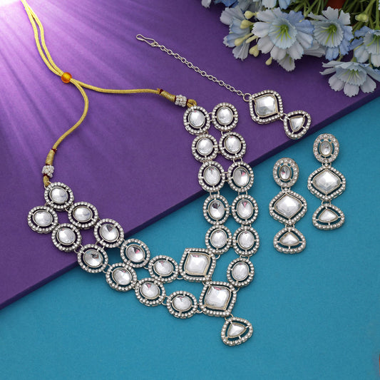 Elegant White Color Kundan Necklace Set With Royal Bridal Ethnic Charm
