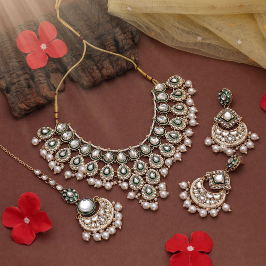 Elegant White Color Kundan Necklace Set With Traditional Festive Fashion Look