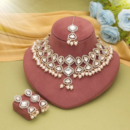 Royal White Color Kundan Necklace Set With Designer Traditional Party Style