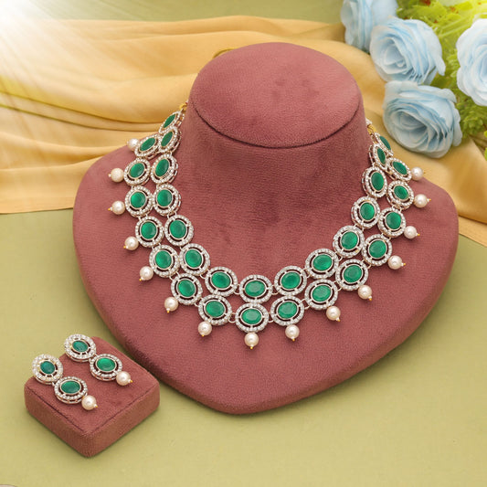 Attractive Green Color Kundan Necklace Set For Traditional Wedding Party Wear