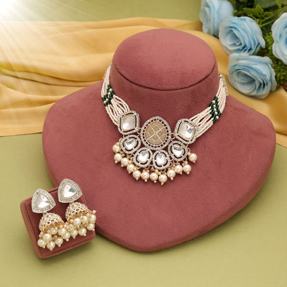 Premium White Color Choker Kundan Necklace Set With Traditional Party Elegance
