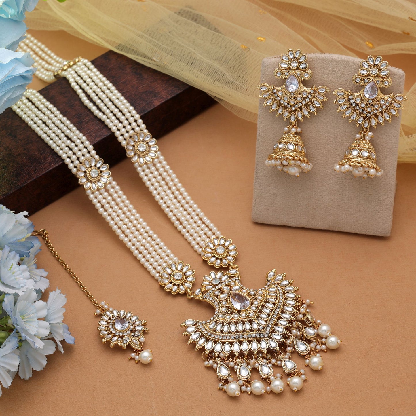 Elegant White Color Kundan Necklace Set With Traditional Ethnic Jewellery Rani Haar Design