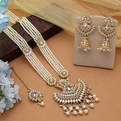 Elegant White Color Kundan Necklace Set With Traditional Ethnic Jewellery Rani Haar Design