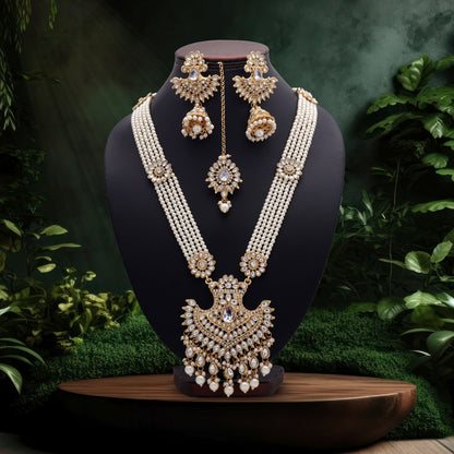 Elegant White Color Kundan Necklace Set With Traditional Ethnic Jewellery Rani Haar Design
