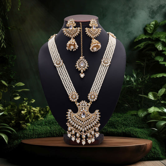 Elegant White Color Kundan Necklace Set With Traditional Ethnic Jewellery Rani Haar Design