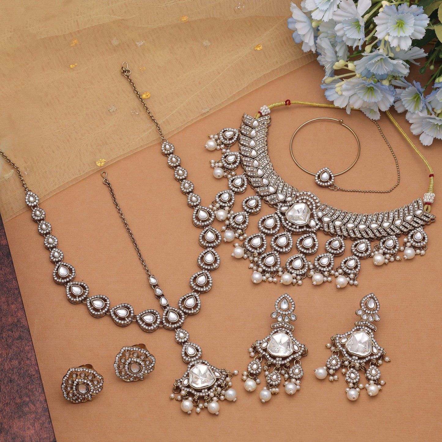 Luxury White Color Kundan Necklace Set With Elegant Jewellery Rani Haar Collection