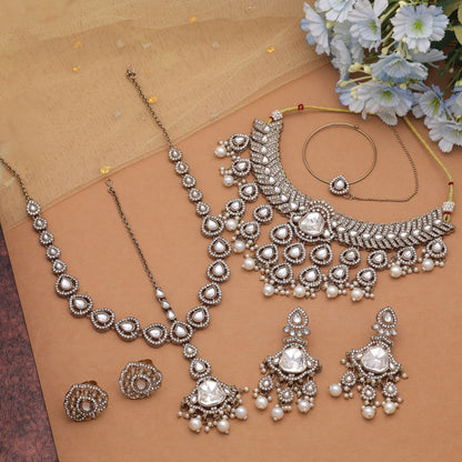 Luxury White Color Kundan Necklace Set With Elegant Jewellery Rani Haar Collection
