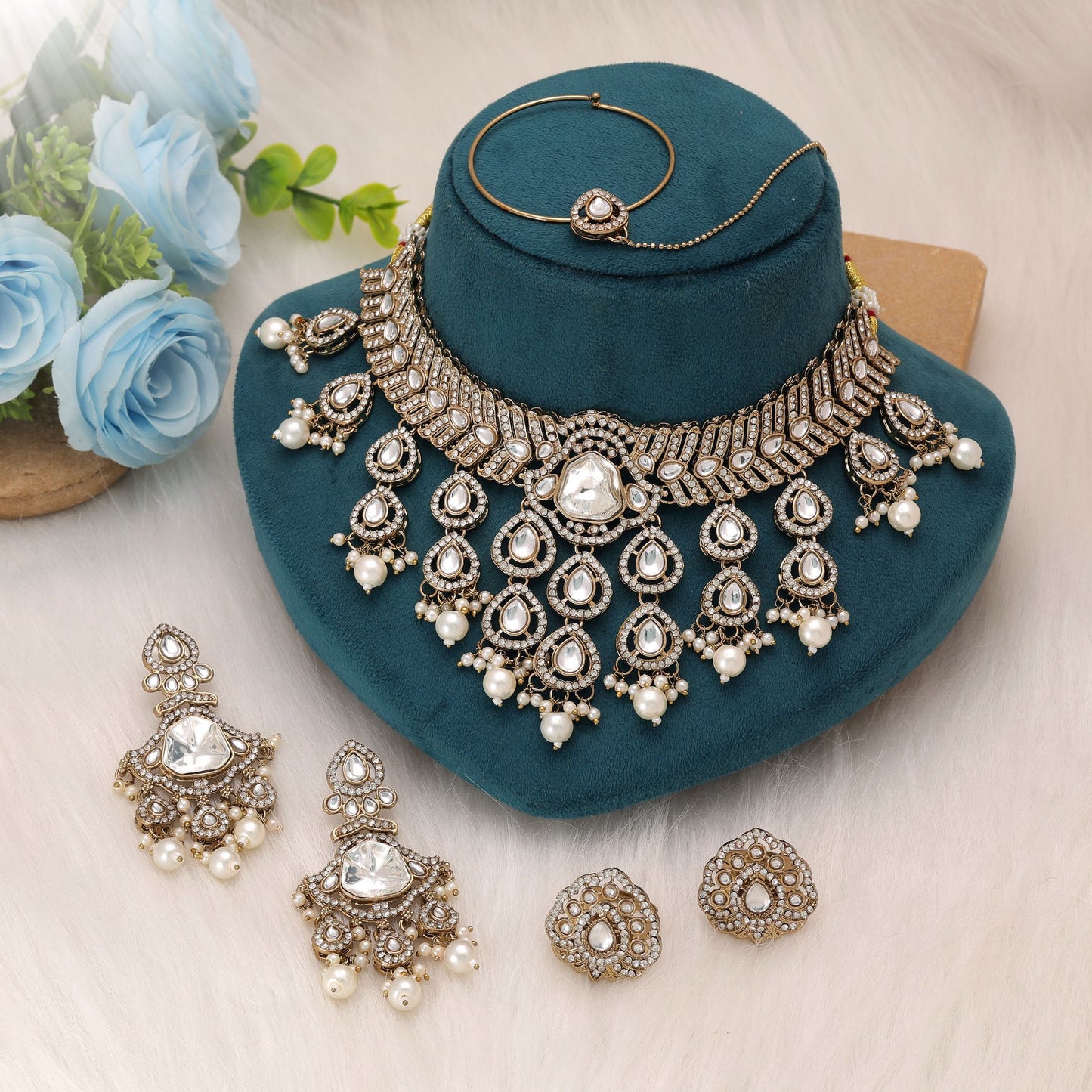 Luxury White Color Kundan Necklace Set With Elegant Jewellery Rani Haar Collection
