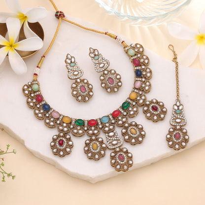 Multi Color Kundan Jewellery Set Featuring Beautiful Traditional Designer Jewelry Look