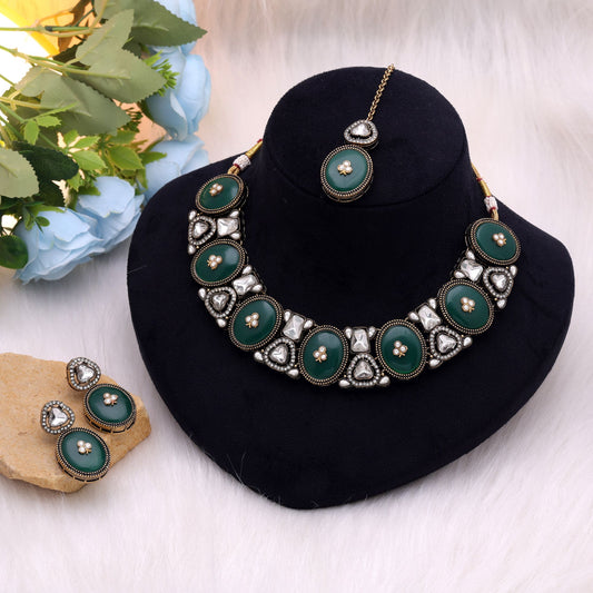 Green Color Kundan Jewellery Set Crafted with Premium Traditional Designer Appeal