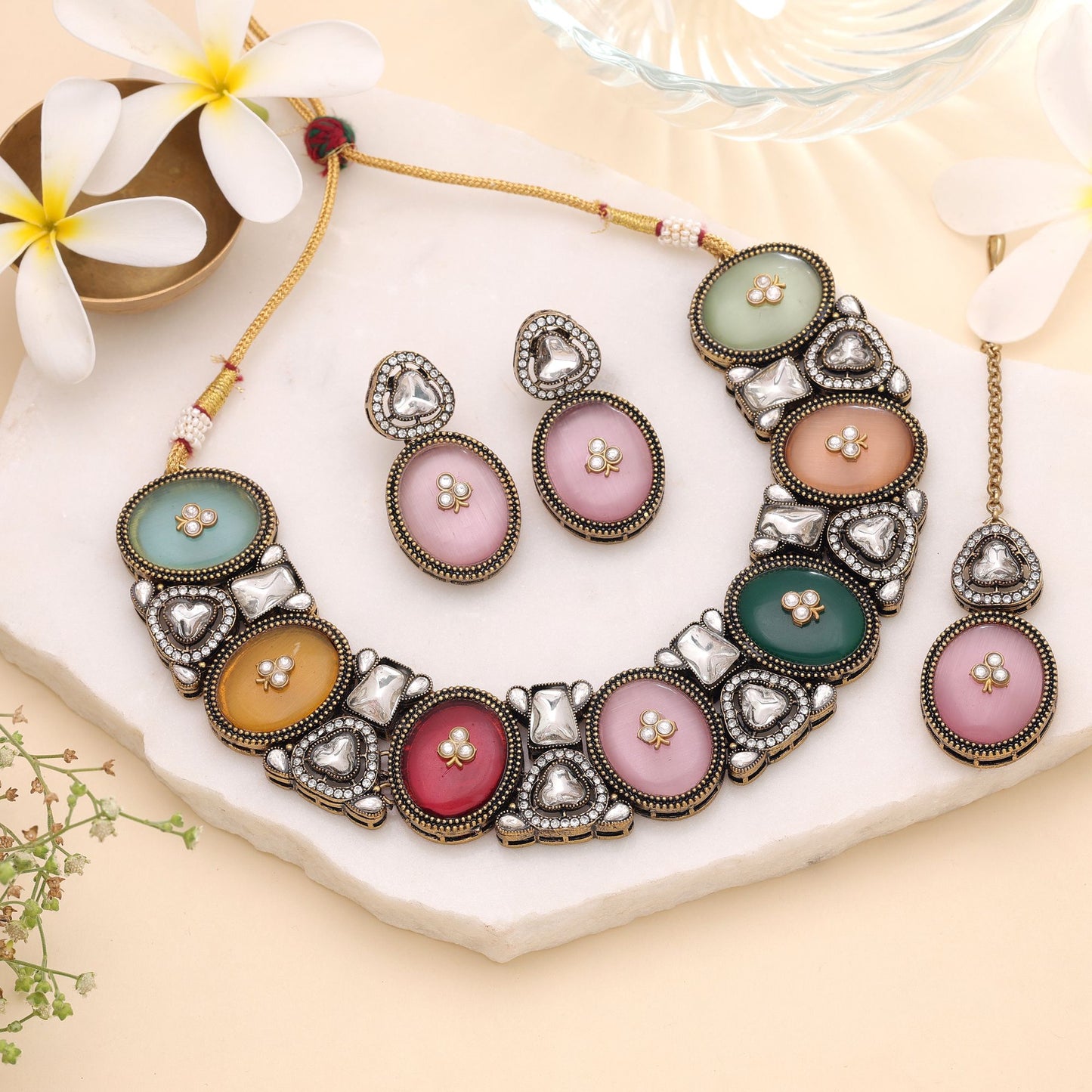 Multi Color Kundan Jewellery Set with Vibrant Handmade Ethnic Jewelry Collection