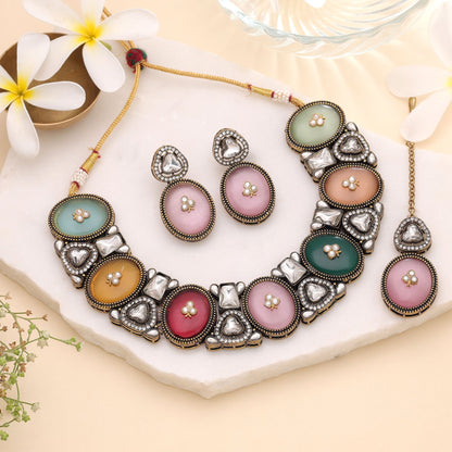 Multi Color Kundan Jewellery Set with Vibrant Handmade Ethnic Jewelry Collection