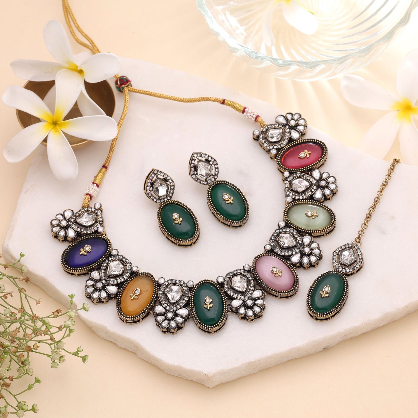 Multi Color Kundan Jewellery Set Featuring Elegant Party Wear Traditional Style