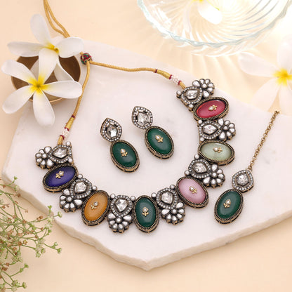 Multi Color Kundan Jewellery Set Featuring Elegant Party Wear Traditional Style