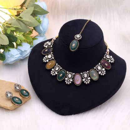 Multi Color Kundan Jewellery Set Featuring Elegant Party Wear Traditional Style