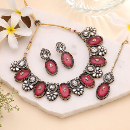 Maroon Color Kundan Jewellery Set Featuring Classic Traditional Fashion Jewelry Style